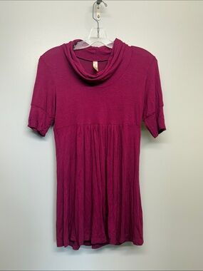 Cowl Neck Short Sleeve Tunic Top Magenta